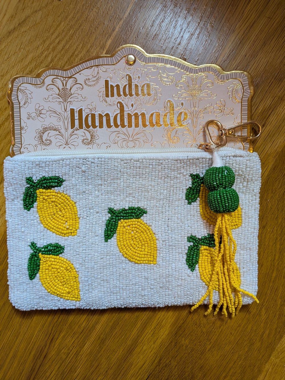 Handmade Beaded Lemon Clutch Pouch, NWT!